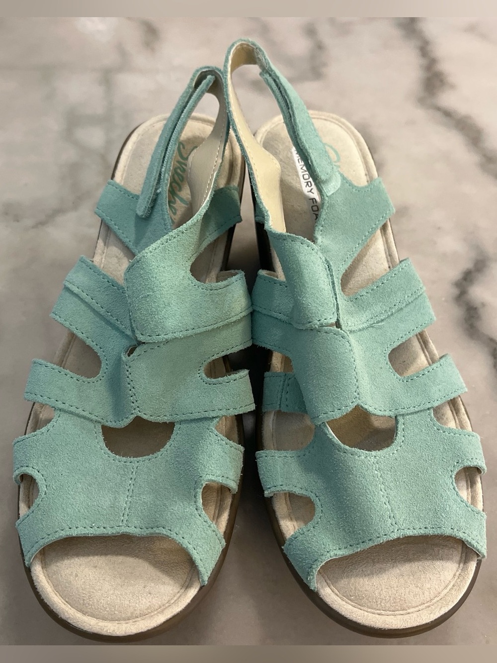 Skechers Mint Green Suede Cutout Slingback Sandals